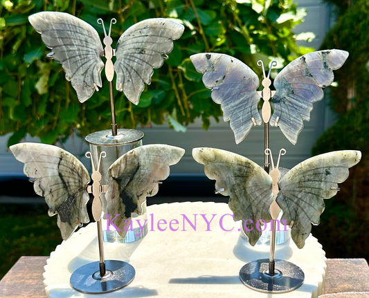 Wholesale Lot 4 PCs Natural Sunset Labradorite Crystal Butterfly w/stand Healing Energy