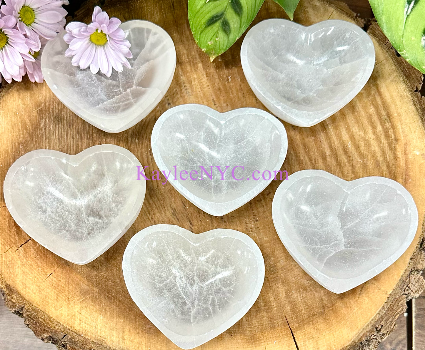 6 PCs large Natural Selenite aka Satin Spar Heart Bowl ~10cm