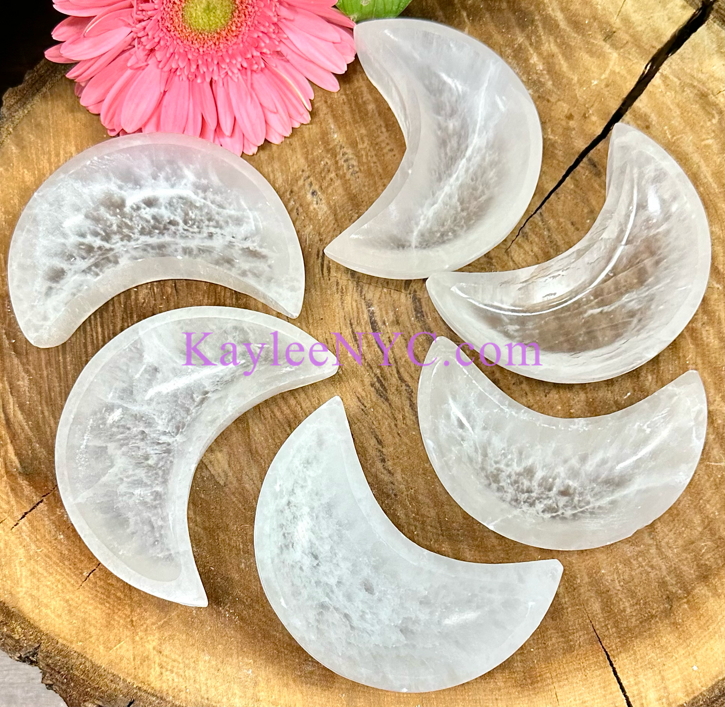 6 PCs Natural Selenite aka Satin Spar Moon Bowl ~10cm