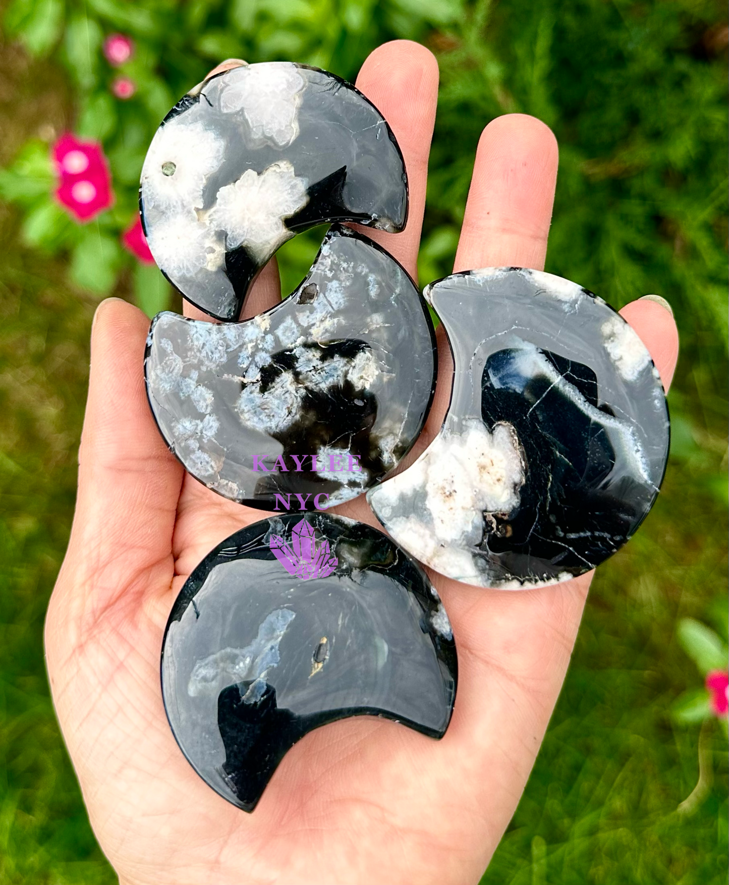 Wholesale Lot 2 lbs Natural Black Flower Agate Moon