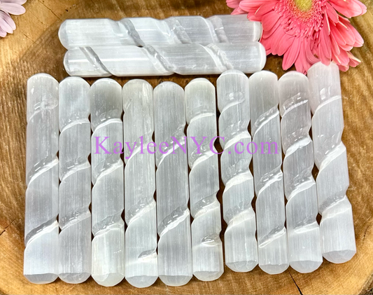 Wholesale Lot 12 pcs Natural Selenite aka Satin Spar Chakra Massage Spiral Wand ~15cm