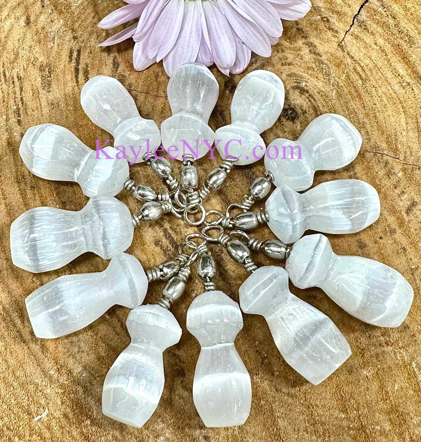 12 PCs Natural Selenite aka Satin Spar Mushroom Pendant