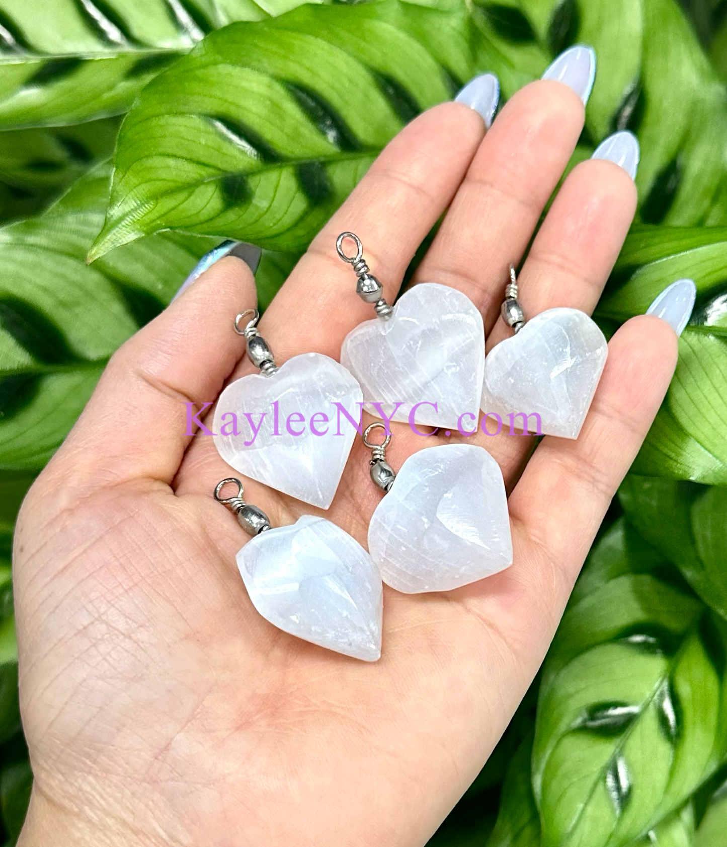 12 PCs Natural Selenite aka Satin Spar Heart Pendant