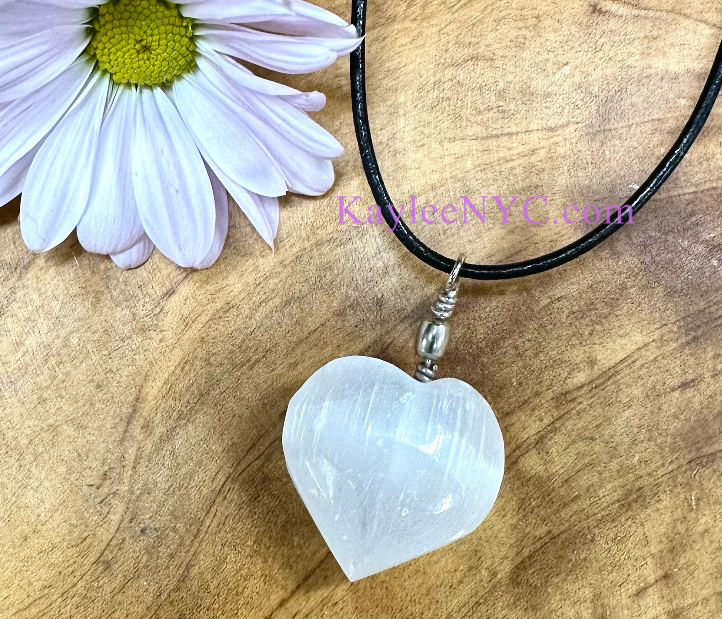 12 PCs Natural Selenite aka Satin Spar Heart Pendant