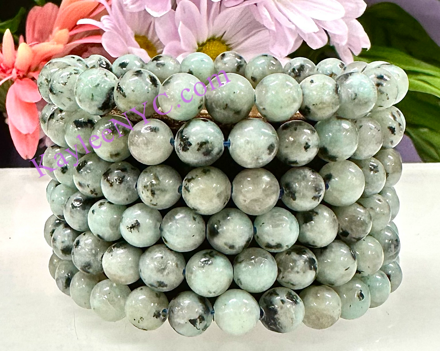 Wholesale 6 Pcs Natural Kiwi Jasper 8mm 7.5” Crystal Healing Stretch Bracelet