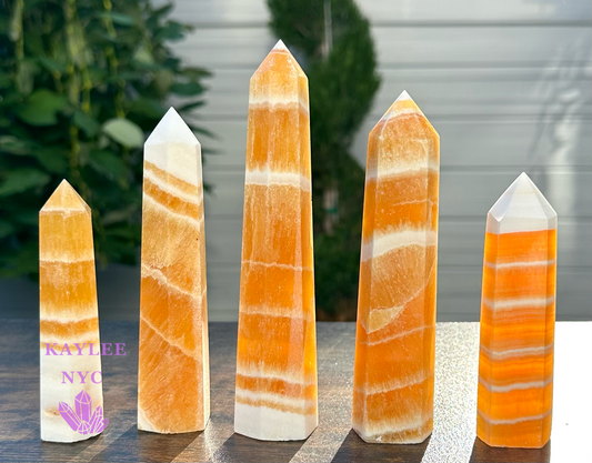 Wholesale Lot 1 Lb Natural Orange Calcite Obelisk Tower Point Crystal Healing