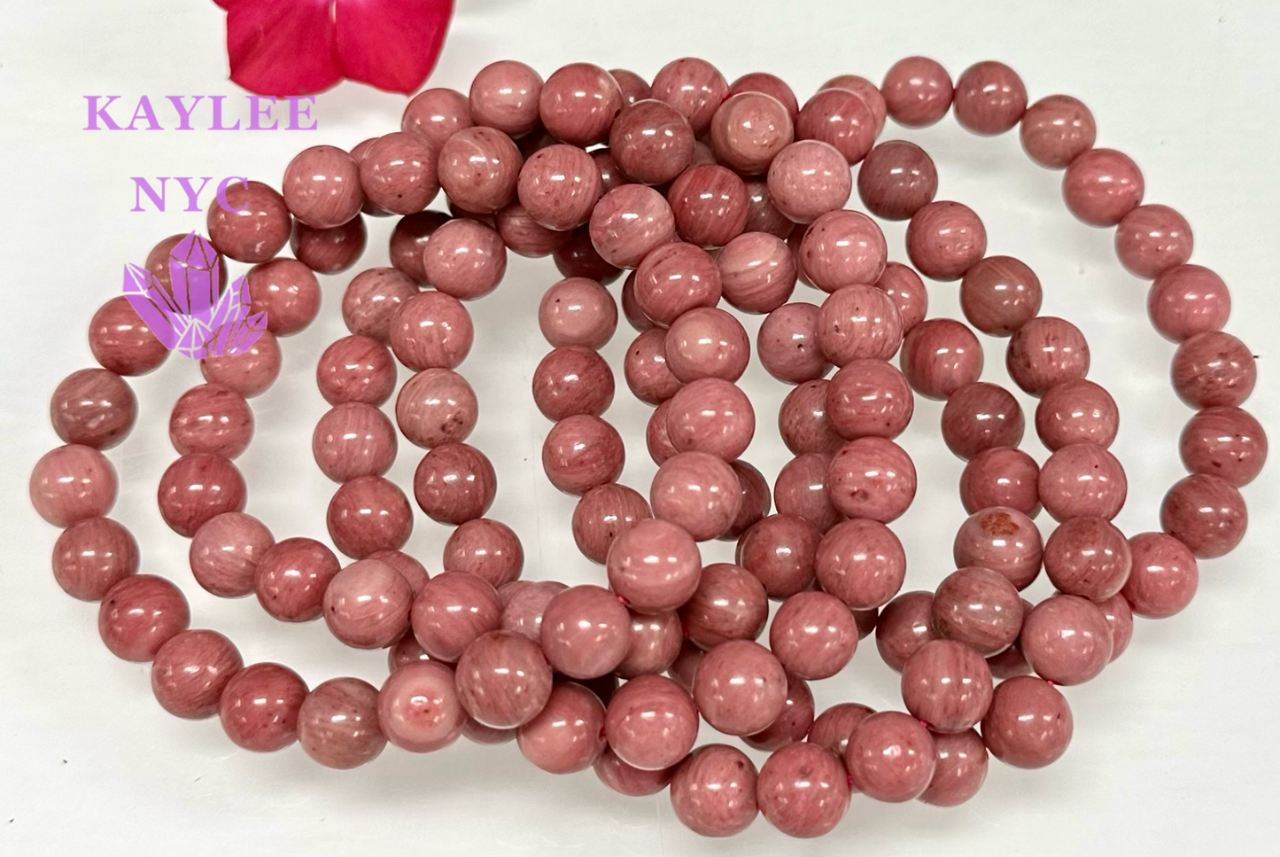 Wholesale Lot 6 Pcs Rhodonite 8mm 7.5” Crystal Healing Stretch Bracelet