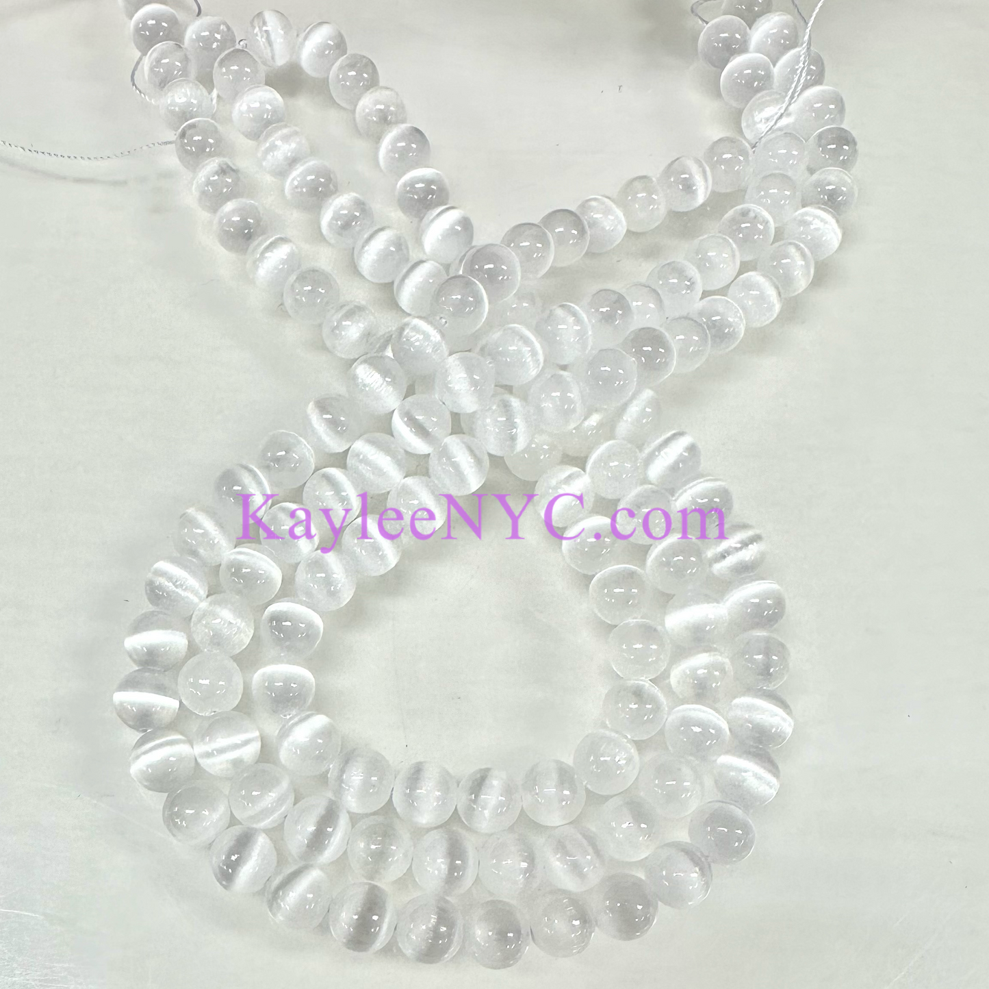 3 strands 8mm Natural Selenite aka Satin Spar Beads