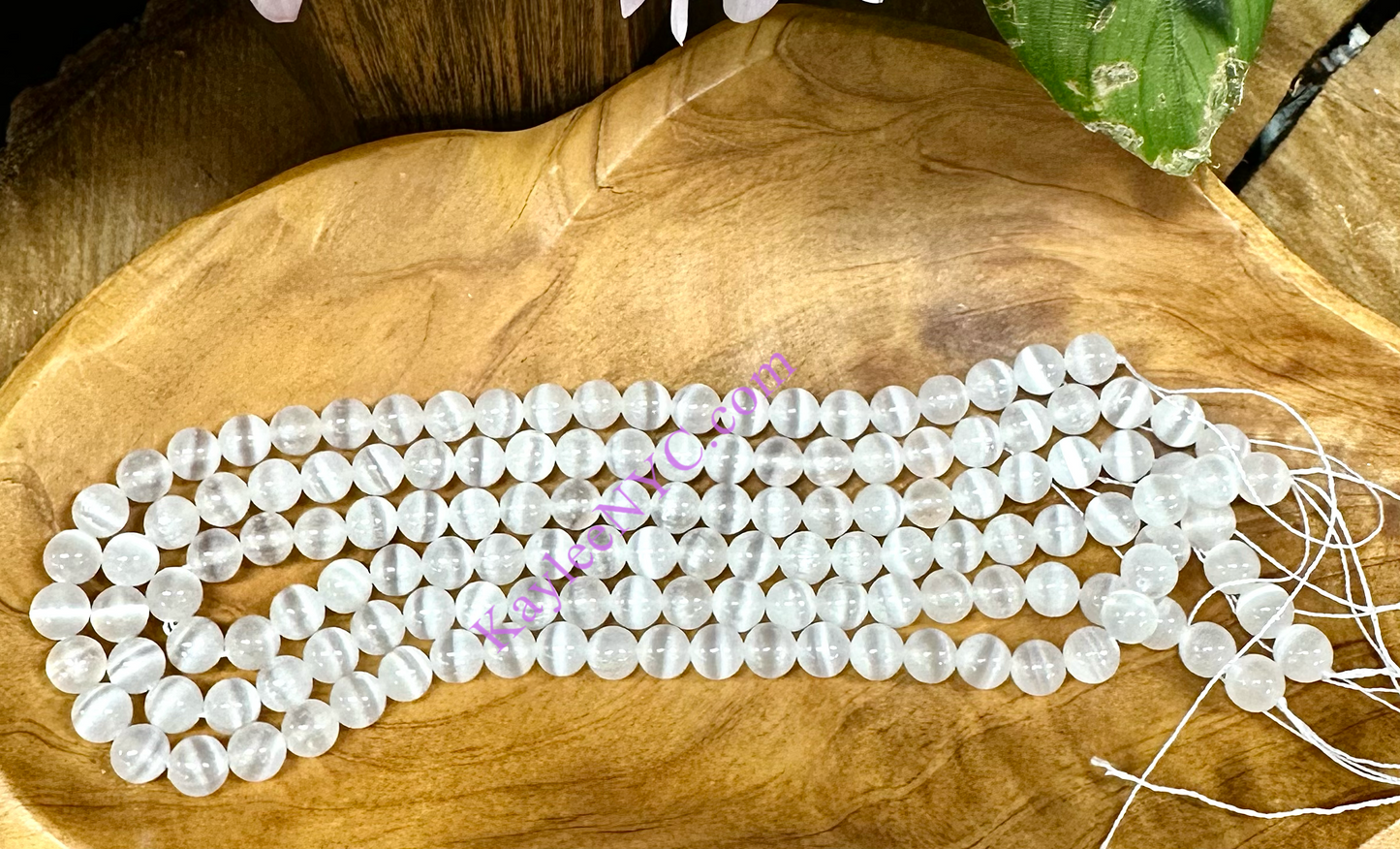 3 strands 8mm Natural Selenite aka Satin Spar Beads