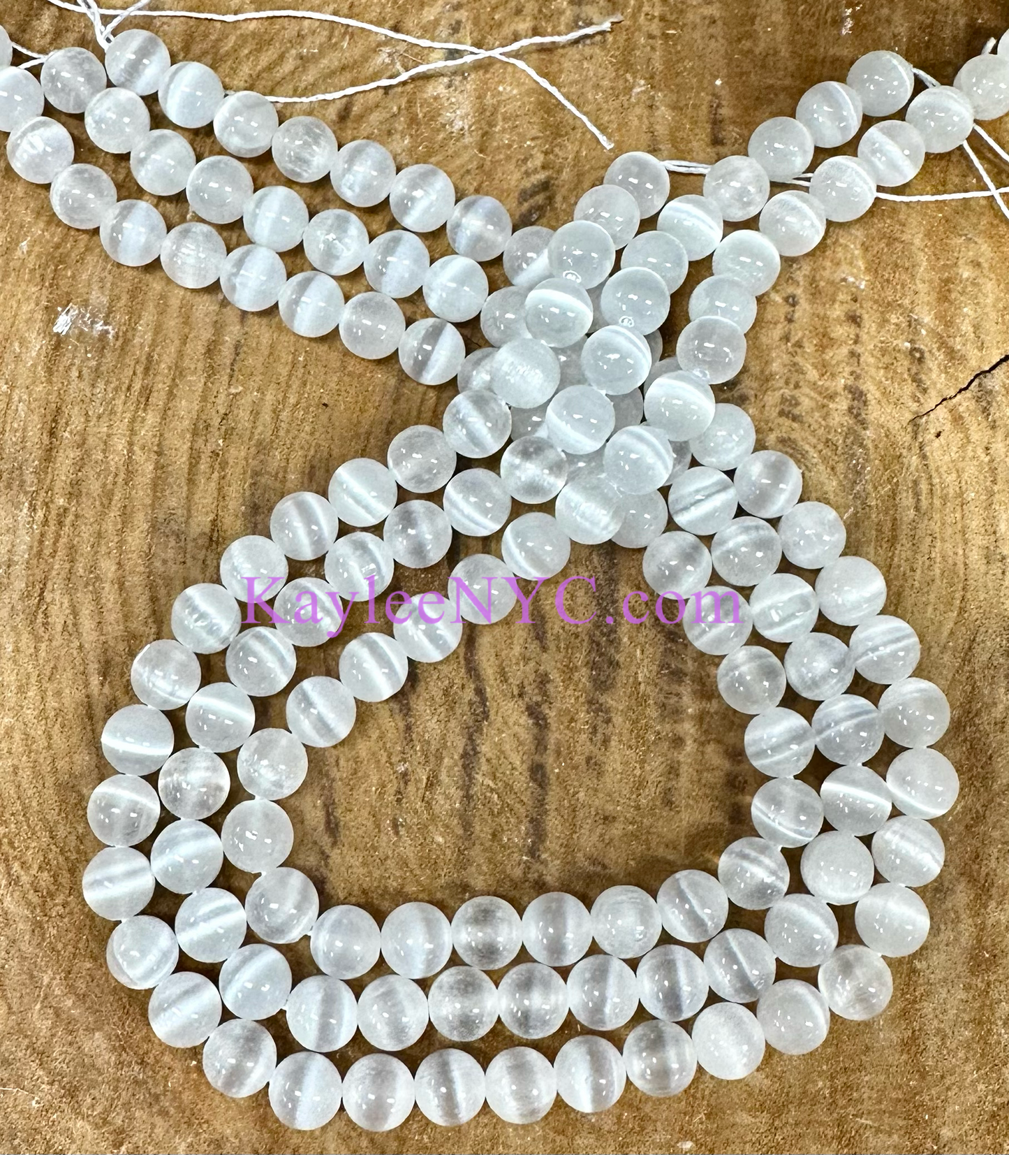 3 strands 8mm Natural Selenite aka Satin Spar Beads