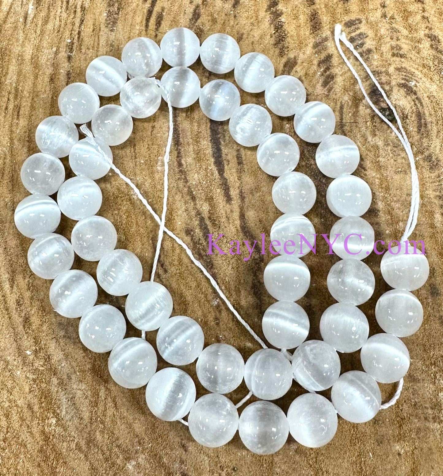 3 strands 8mm Natural Selenite aka Satin Spar Beads