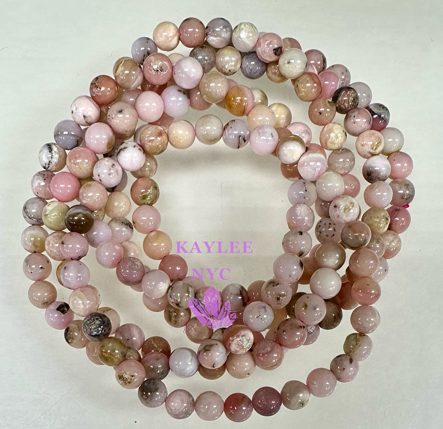 6 PCs 6mm Natural Pink Opal Stretch Bracelet 7.5”