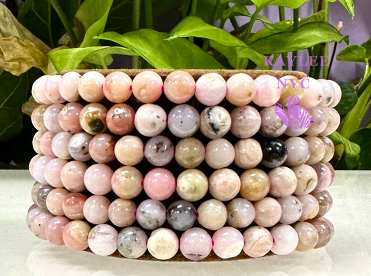 6 PCs 6mm Natural Pink Opal Stretch Bracelet 7.5”