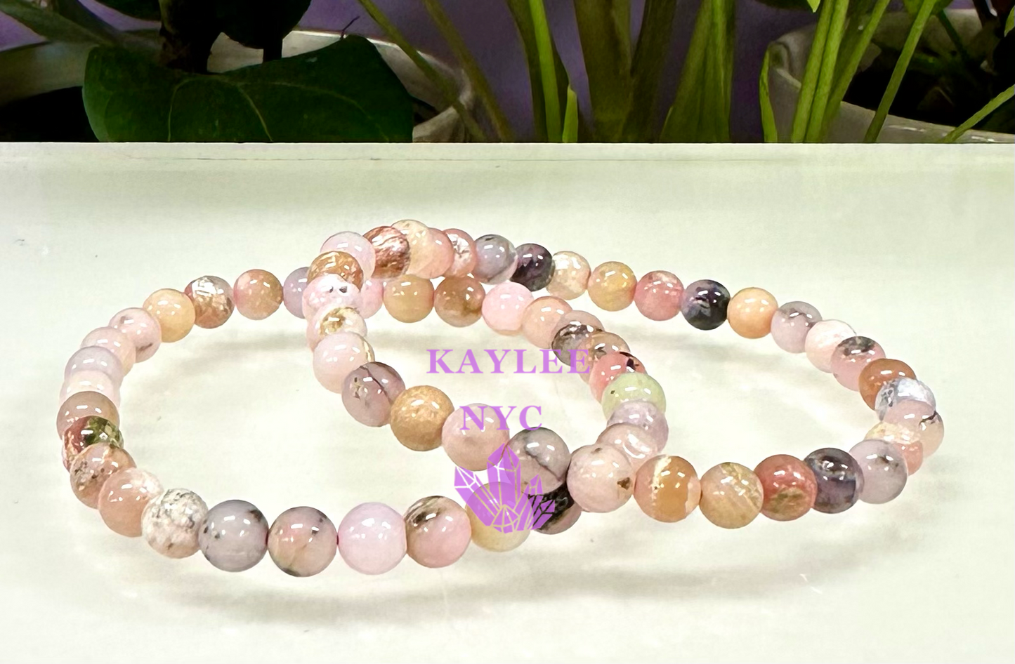 6 PCs 6mm Natural Pink Opal Stretch Bracelet 7.5”