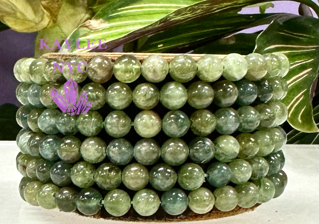 6 PCs 6mm Natural Green Apatite Stretch Bracelet 7.5”