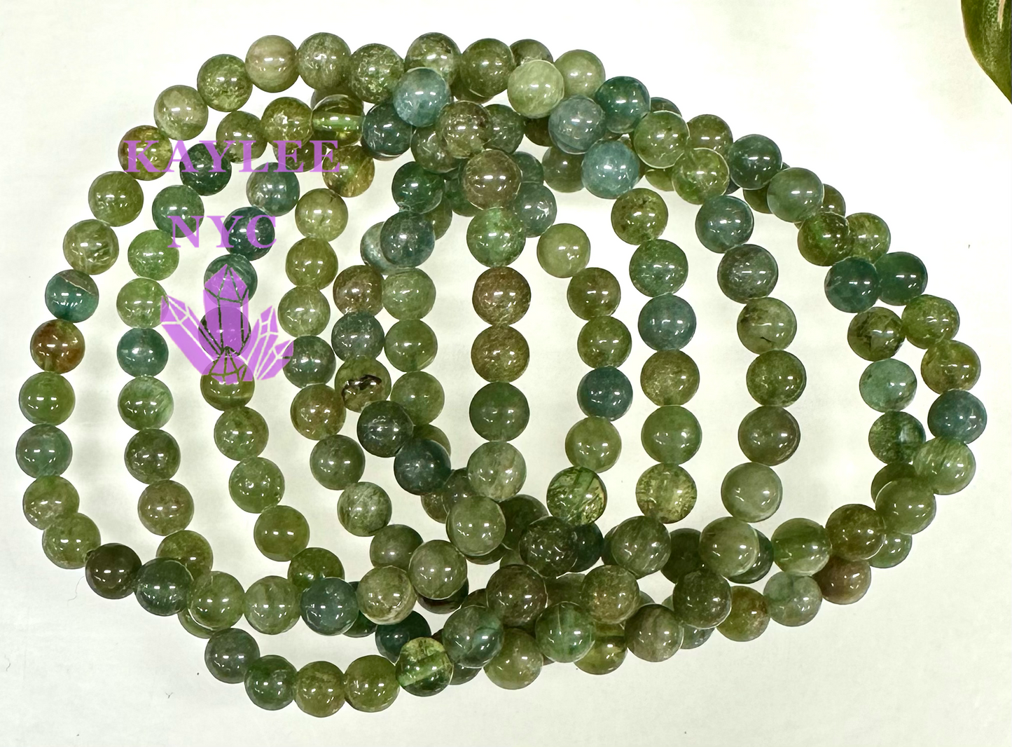 6 PCs 6mm Natural Green Apatite Stretch Bracelet 7.5”