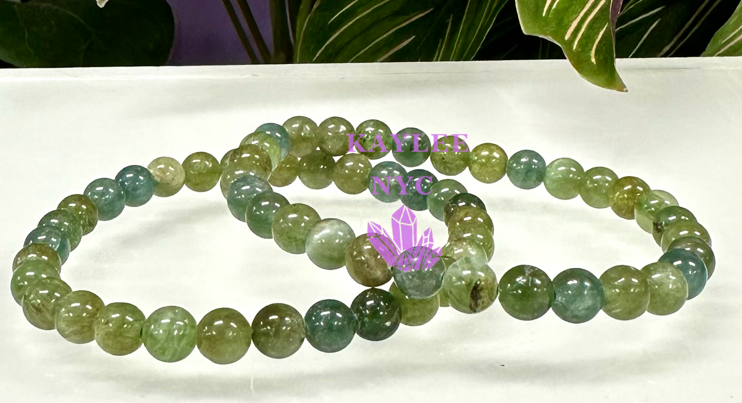 6 PCs 6mm Natural Green Apatite Stretch Bracelet 7.5”