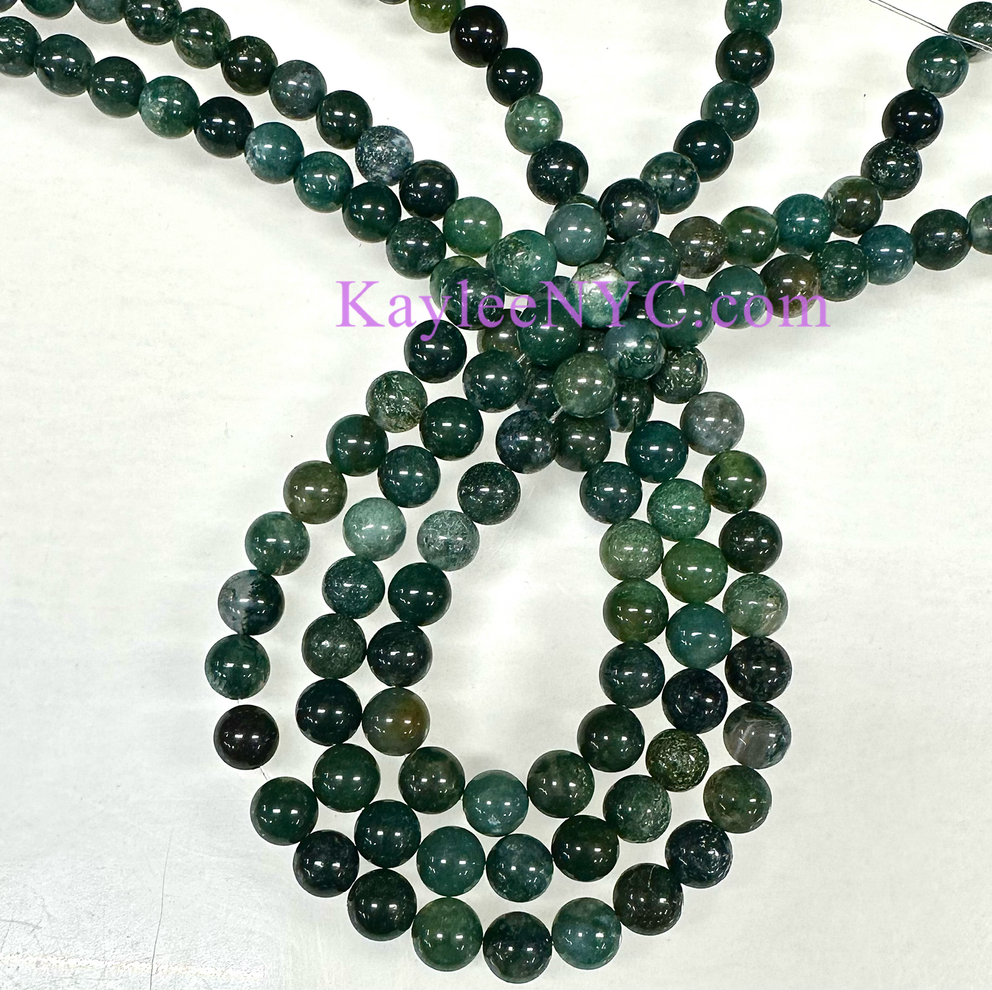 3 strands 8mm Natural Moss Agate Beads