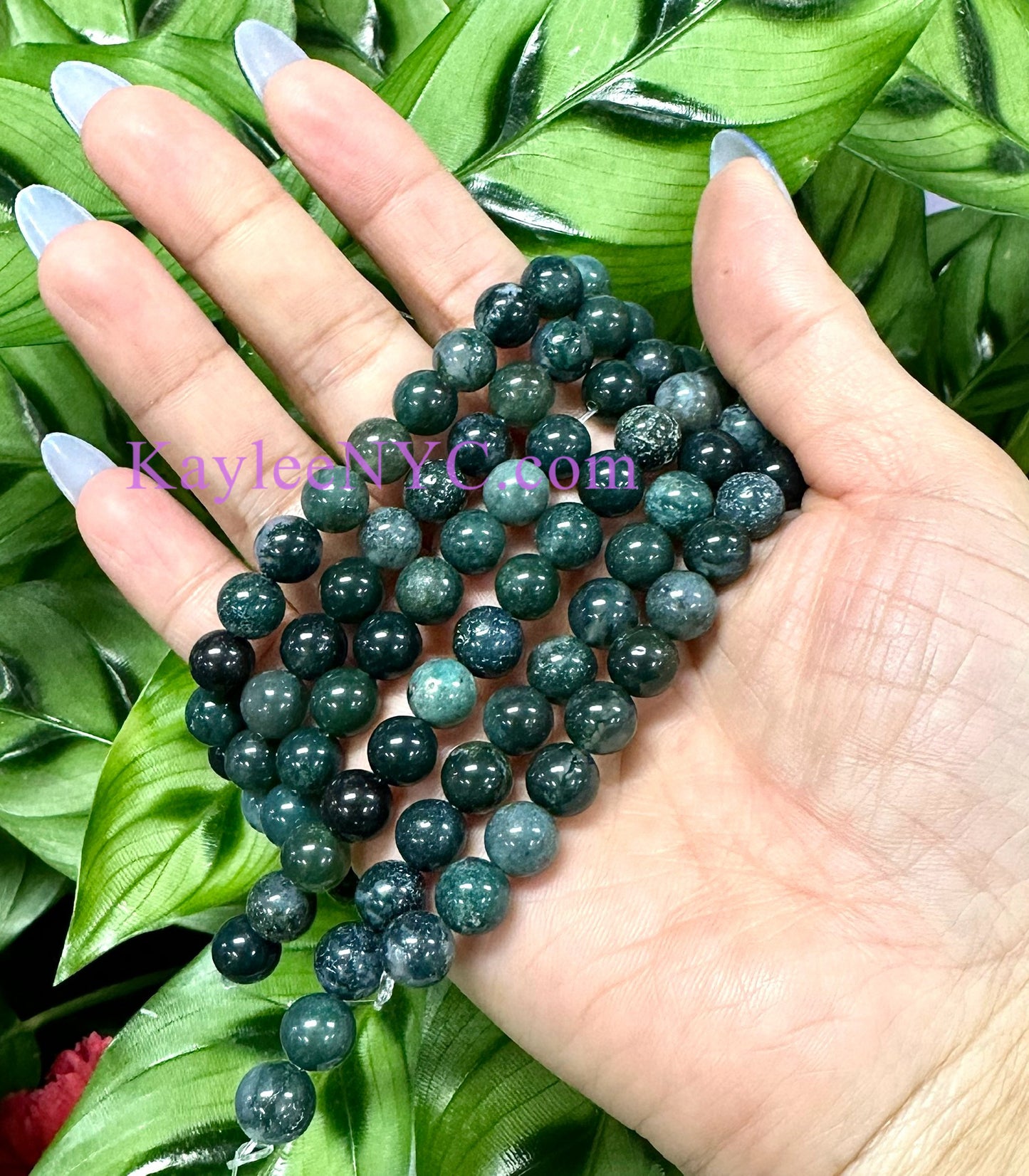 3 strands 8mm Natural Moss Agate Beads