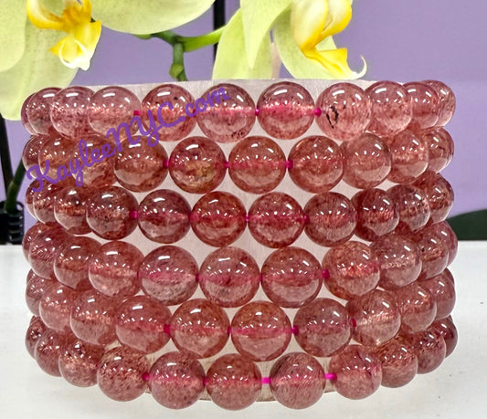 Wholesale Lot 6 Pcs Strawberry Quartz 8mm Crystal Healing Stretch Bracelet