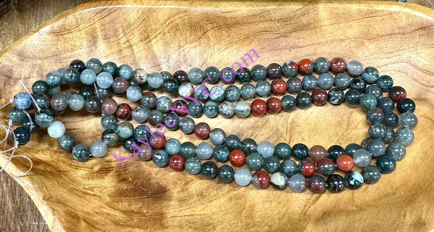 3 strands 8mm Natural Bloodstone Beads