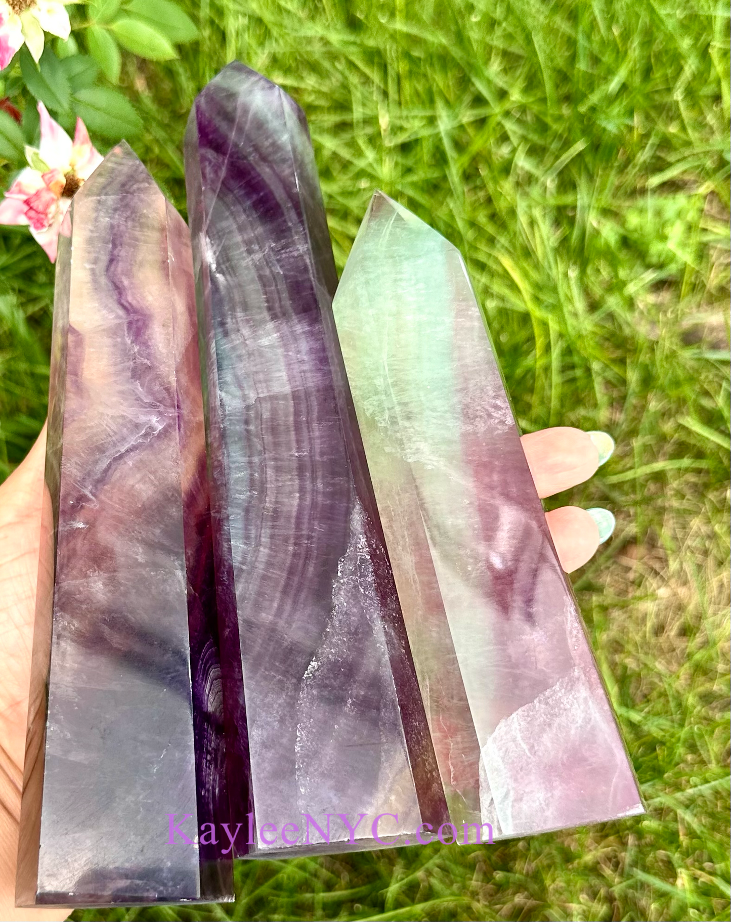 Wholesale Lot 3 PCs large Natural Candy Fluorite Obelisk Tower Point Crystal Healing