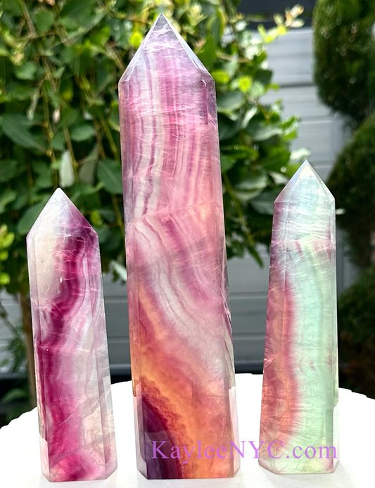 Wholesale Lot 3 PCs large Natural Candy Fluorite Obelisk Tower Point Crystal Healing