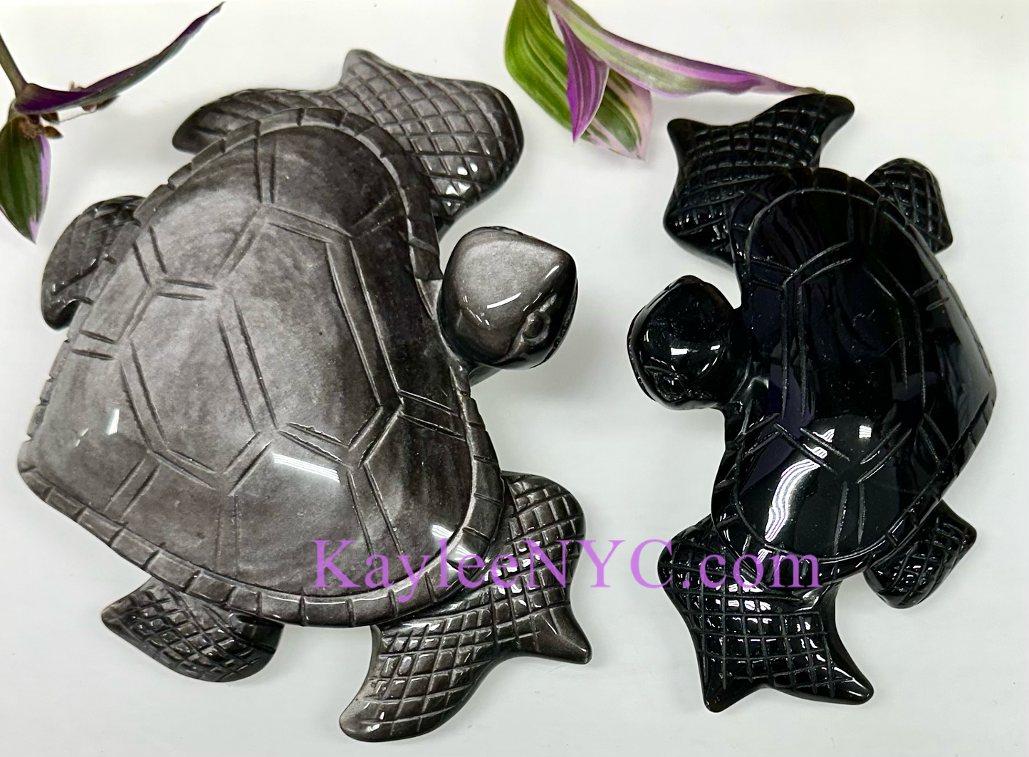 Wholesale lot 2 Pcs Natural Silver Sheen Obsidian Turtles Crystal Healing Energy