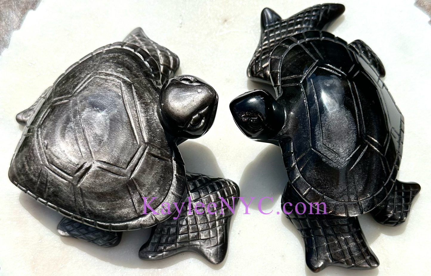 Wholesale lot 2 Pcs Natural Silver Sheen Obsidian Turtles Crystal Healing Energy