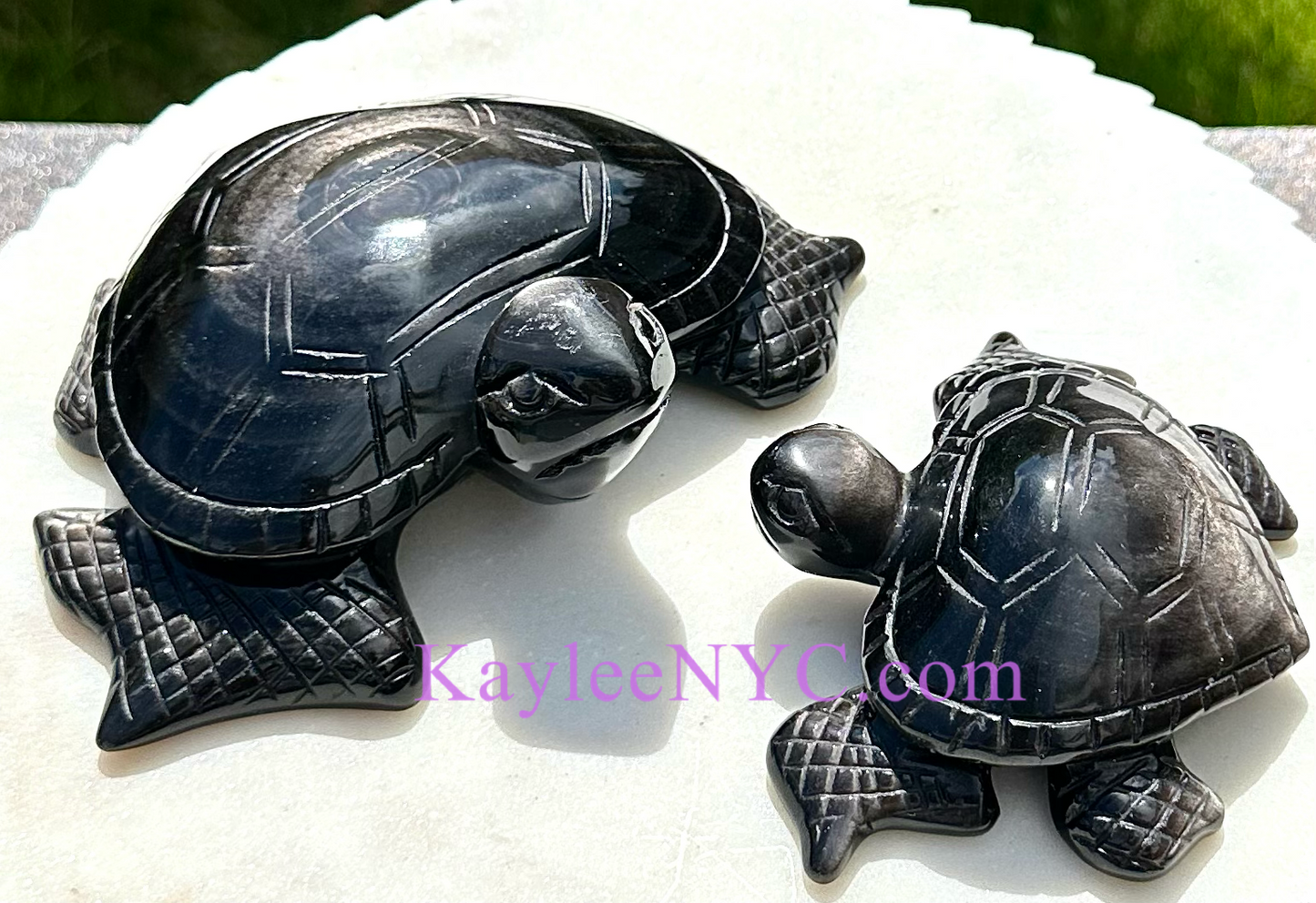 Wholesale lot 2 Pcs Natural Silver Sheen Obsidian Turtles Crystal Healing Energy