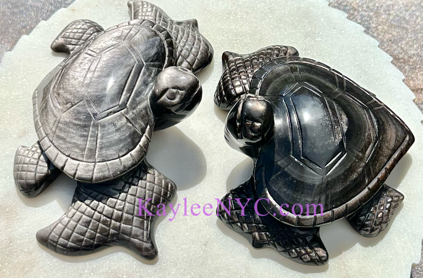 Wholesale lot 2 Pcs Natural Silver Sheen Obsidian Turtles Crystal Healing Energy