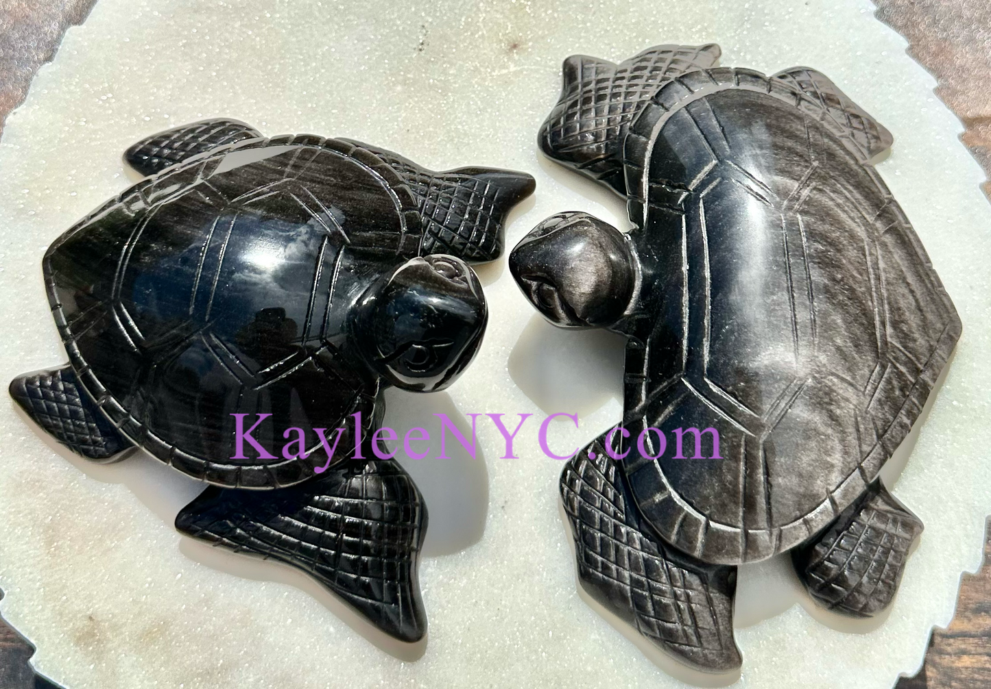 Wholesale lot 2 Pcs Natural Silver Sheen Obsidian Turtles Crystal Healing Energy