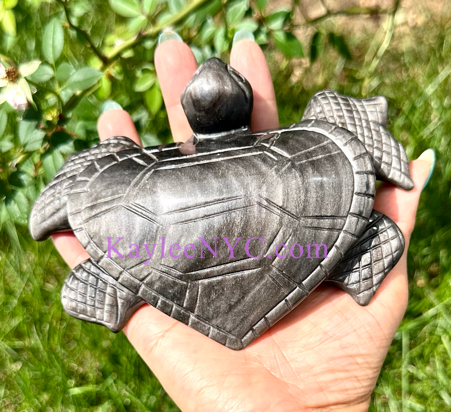 Wholesale lot 2 Pcs Natural Silver Sheen Obsidian Turtles Crystal Healing Energy