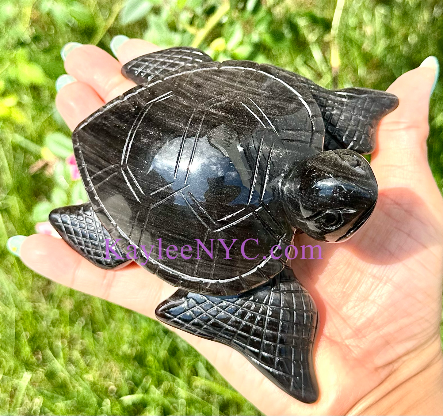 Wholesale lot 2 Pcs Natural Silver Sheen Obsidian Turtles Crystal Healing Energy