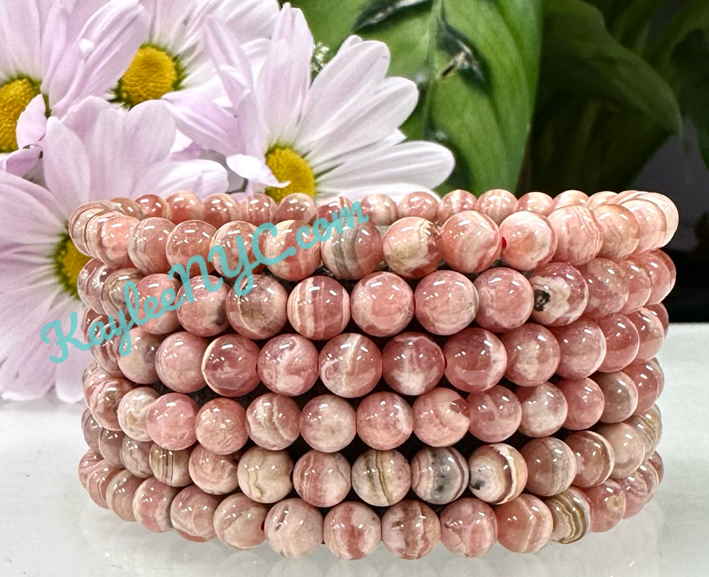 Wholesale 6 Pcs Natural Rhodochrosite 6mm 7.5” Crystal Healing Stretch Bracelet