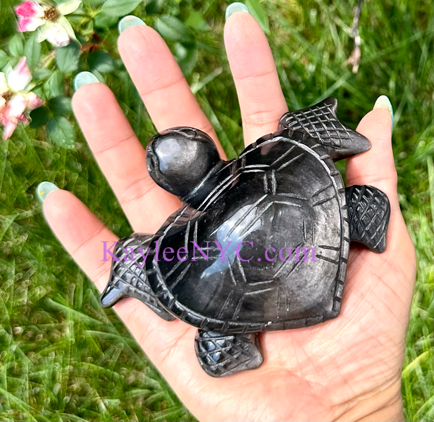 Wholesale lot 2 Pcs Natural Silver Sheen Obsidian Turtles Crystal Healing Energy