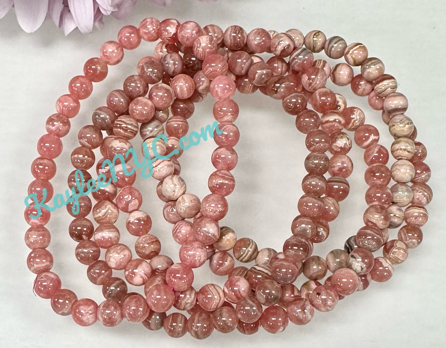 Wholesale 6 Pcs Natural Rhodochrosite 6mm 7.5” Crystal Healing Stretch Bracelet