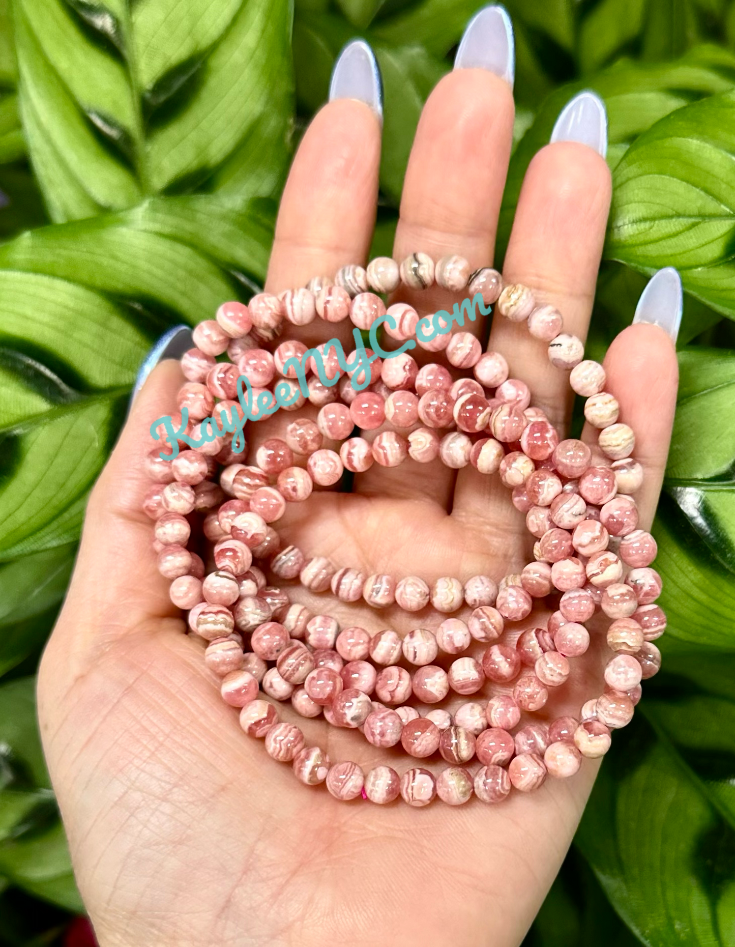 Wholesale 6 Pcs Natural Rhodochrosite 6mm 7.5” Crystal Healing Stretch Bracelet