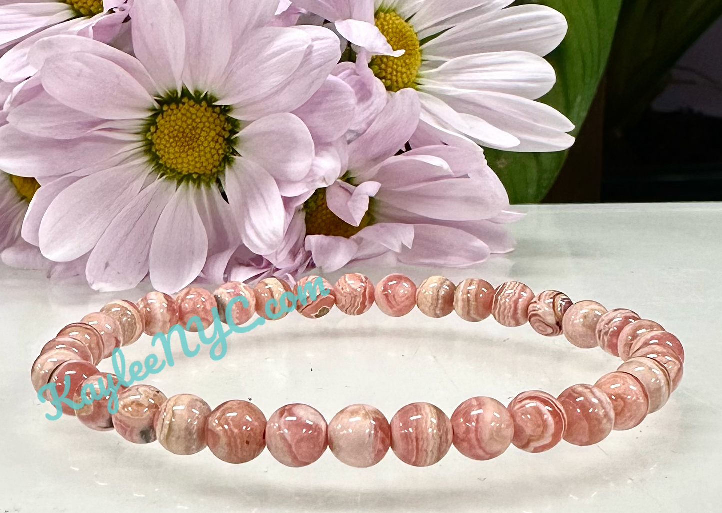 Wholesale 6 Pcs Natural Rhodochrosite 6mm 7.5” Crystal Healing Stretch Bracelet