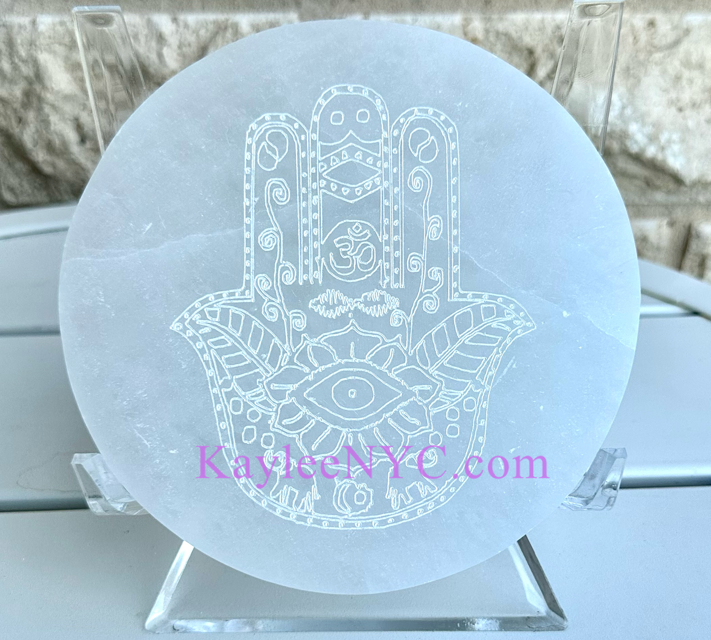 Wholesale Lot 3 pcs Natural Selenite aka Satin Spar Hamsa Charging Plate Crystal Healing Energy