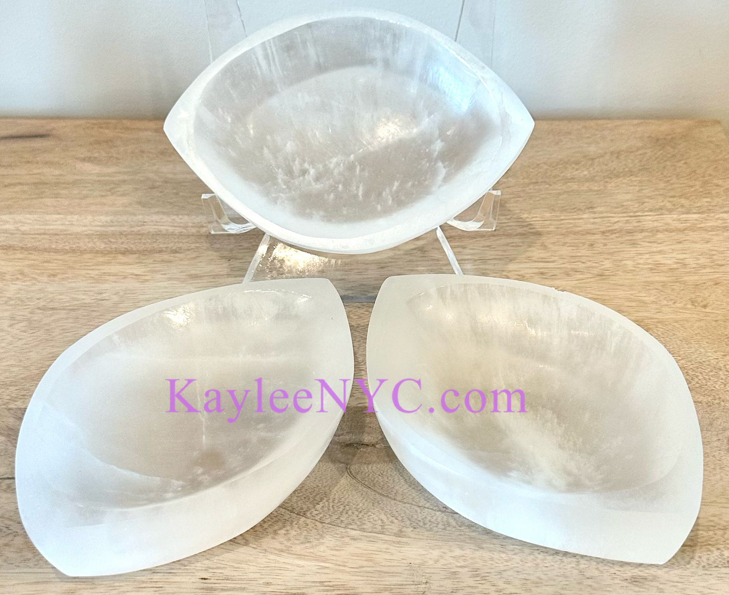 3 PCs large Natural Selenite aka Satin Spar Eye Shape Bowl