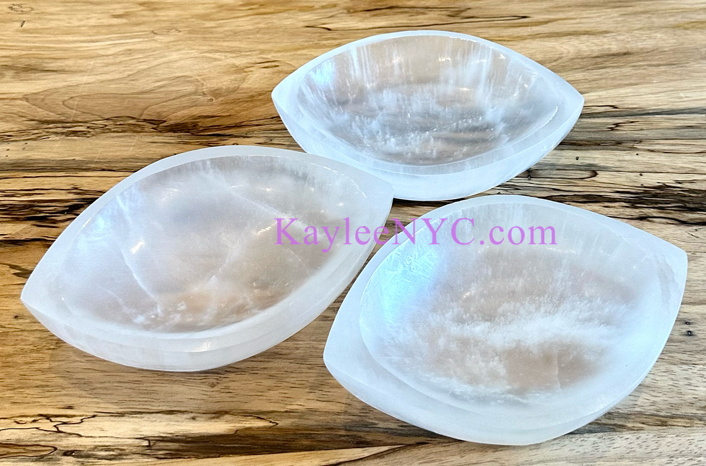 3 PCs large Natural Selenite aka Satin Spar Eye Shape Bowl