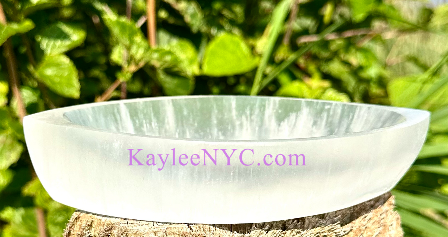 3 PCs large Natural Selenite aka Satin Spar Eye Shape Bowl