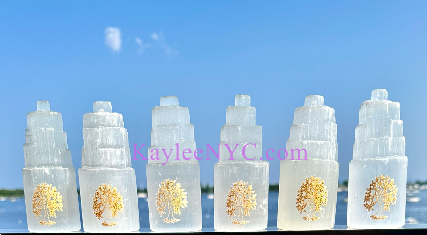 Wholesale Lot 6 pcs 10cm Natural Selenite aka Satin Spar Tree of Life Cylinder Crystal Healing Energy