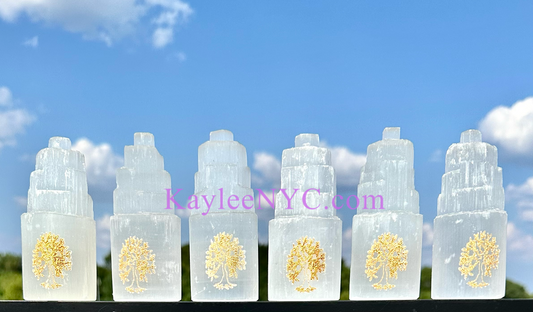 Wholesale Lot 6 pcs 10cm Natural Selenite aka Satin Spar Tree of Life Cylinder Crystal Healing Energy