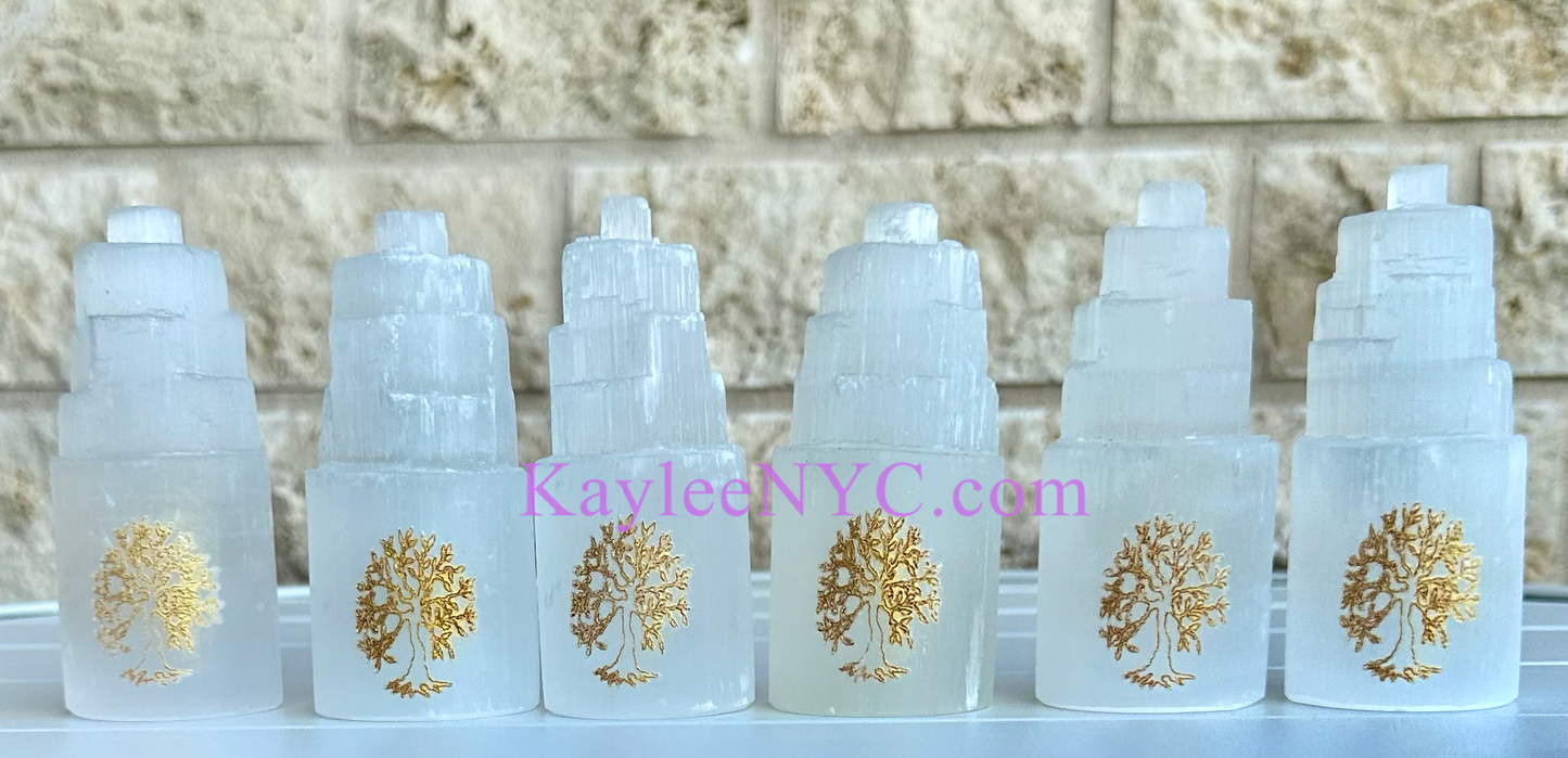 Wholesale Lot 6 pcs 10cm Natural Selenite aka Satin Spar Tree of Life Cylinder Crystal Healing Energy