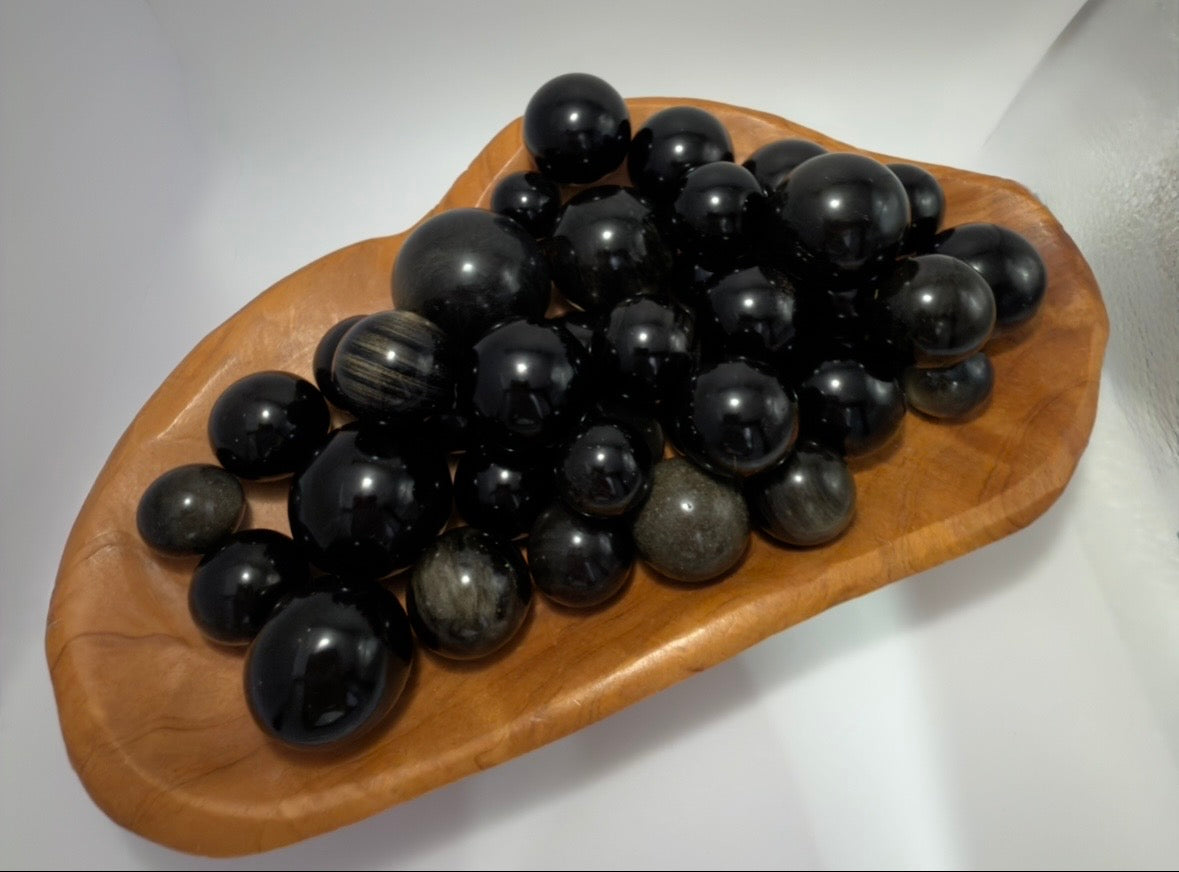 Wholesale Lot – 2 lbs Gold Sheen Obsidian Spheres | Natural Volcanic Glass
