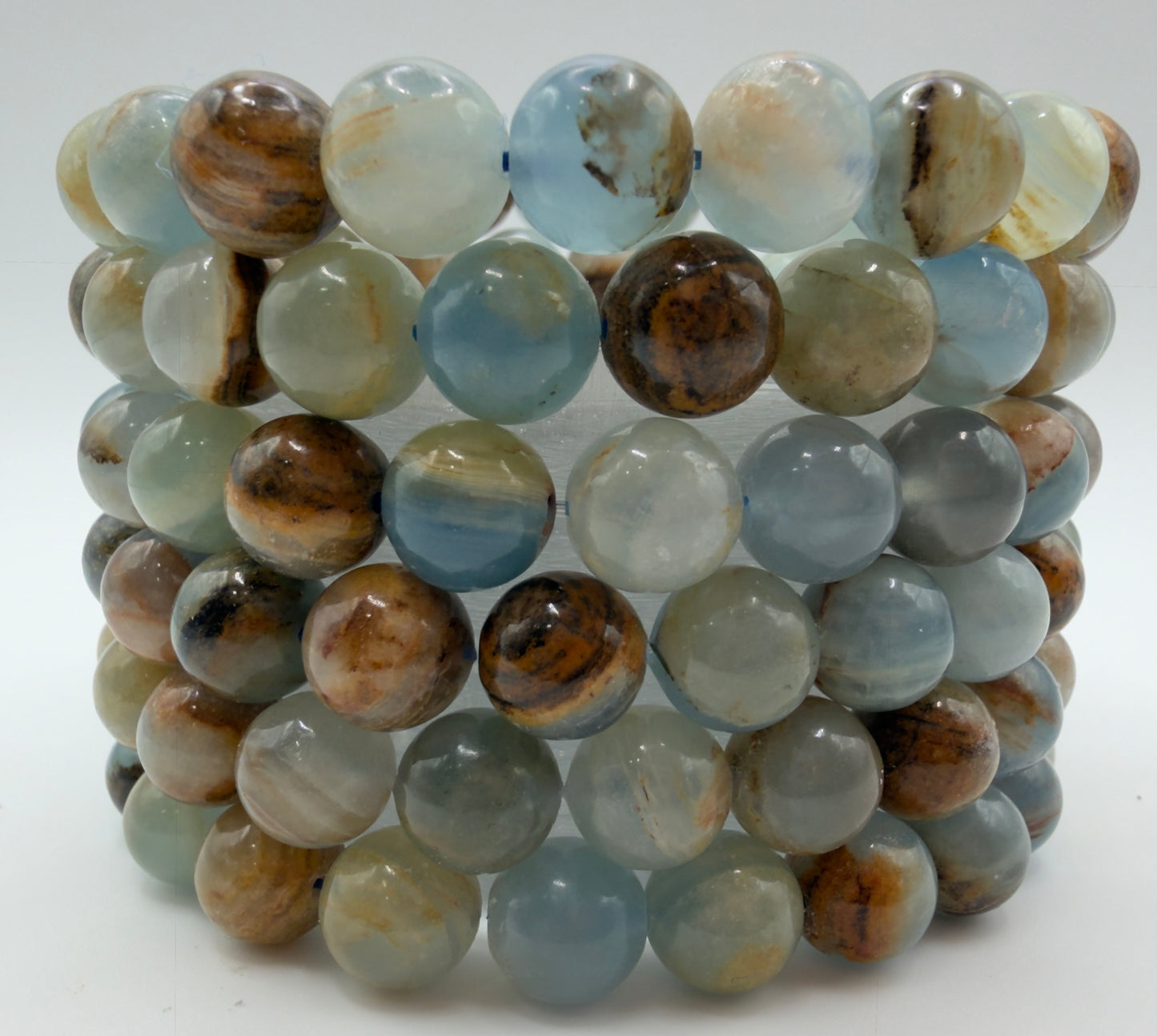 Wholesale Lot 6 Pcs Natural Aquatine Lemurian Calcite 9-10mm 8” Natural Stretch Bracelet