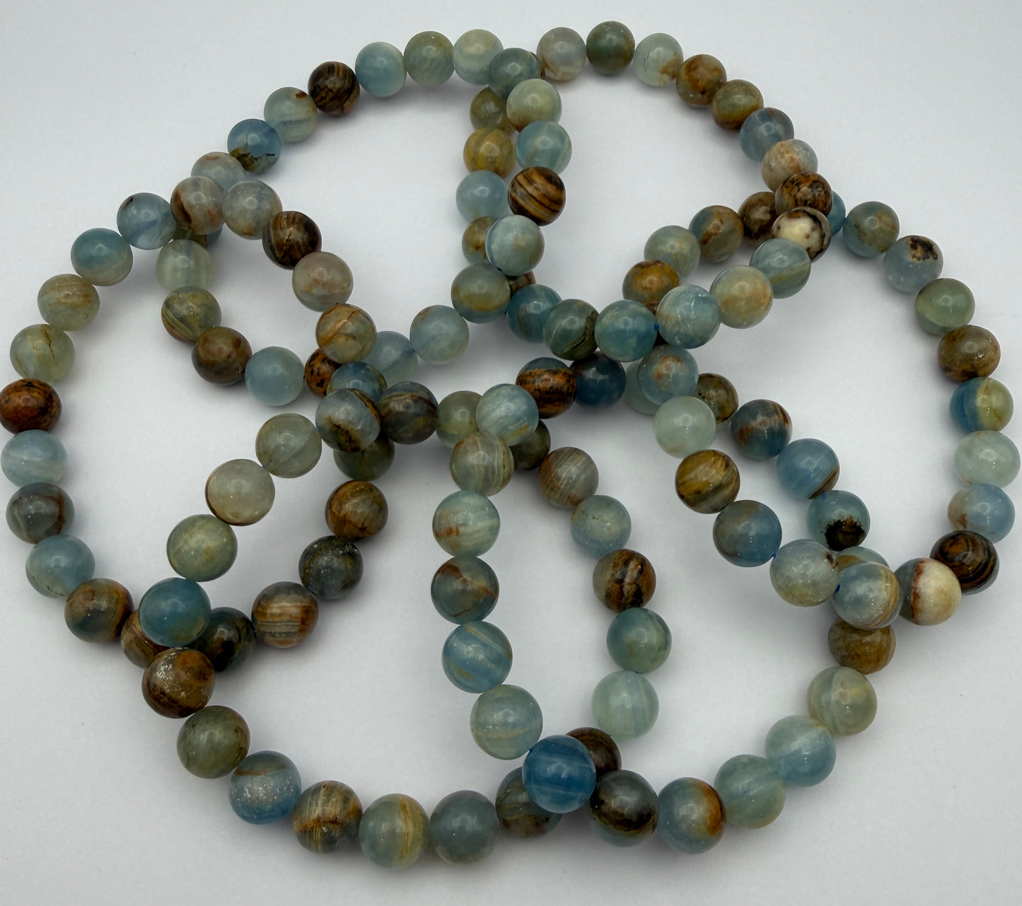 Wholesale Lot 6 Pcs Natural Aquatine Lemurian Calcite 9-10mm 8” Natural Stretch Bracelet
