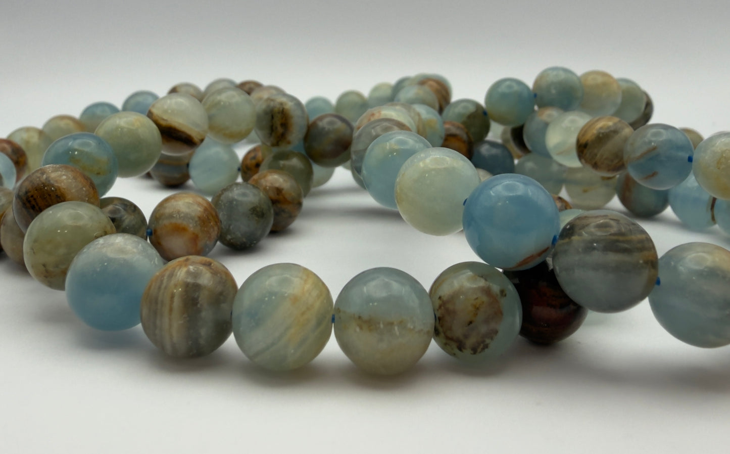 Wholesale Lot 6 Pcs Natural Aquatine Lemurian Calcite 9-10mm 8” Natural Stretch Bracelet